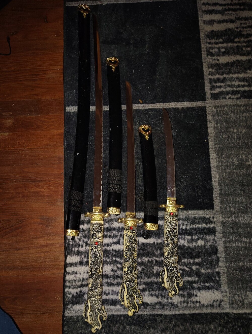 Set of 3 Decorative Dragon-Handled Swords in Black and Gold - Picture 3 of 5